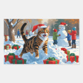 Sticker Rectangulaire Bengale Chat Noël Festive Scène de neige (Devant)