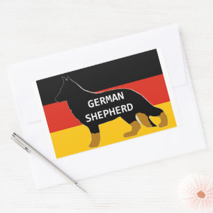 Sticker Rectangulaire Berger Allemand Bi Couleur nom Silhouette