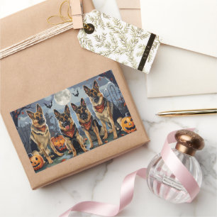 Sticker Rectangulaire Berger allemand Halloween Éffrayant