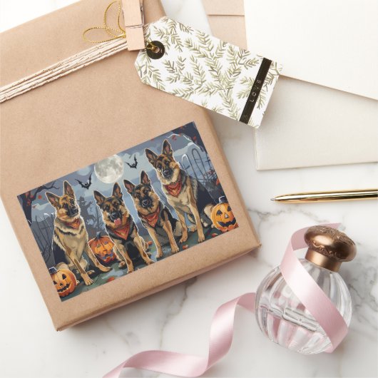 Sticker Rectangulaire Berger allemand Halloween Éffrayant (Cadeaux)