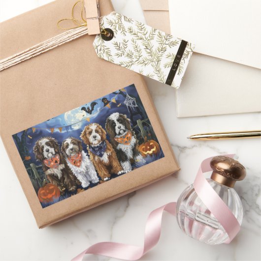 Sticker Rectangulaire Bernedoodle Halloween Éffrayant (Cadeaux)