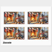 Sticker Rectangulaire Bernese Mountain Fireplace with Christmas Lights (Feuille)