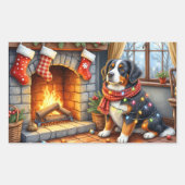Sticker Rectangulaire Bernese Mountain Fireplace with Christmas Lights (Devant)