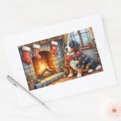Sticker Rectangulaire Bernese Mountain Fireplace with Christmas Lights (Enveloppe)