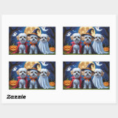 Sticker Rectangulaire Bichon Frise Chiens Citrouille Halloween Funny (Feuille)