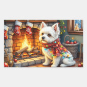Sticker Rectangulaire Bichon Frise Fireplace with Christmas Lights (Devant)