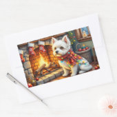 Sticker Rectangulaire Bichon Frise Fireplace with Christmas Lights (Enveloppe)