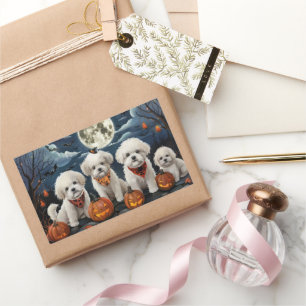 Sticker Rectangulaire Bichon Frise Halloween Éffrayant