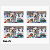 Sticker Rectangulaire Bichon Frise Noël Festive Scène de neige (Feuille)