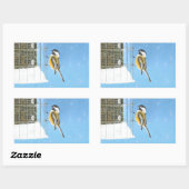 Sticker Rectangulaire Bickadee sur la peinture d'alimentation - Oiseaux (Feuille)