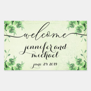 Sticker Rectangulaire Bienvenue Calligraphie Eucalyptus Botanique Vert
