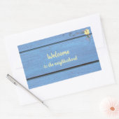 Sticker Rectangulaire Bienvenue dans les jardinières en bois bleu du qua (Enveloppe)