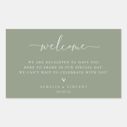 Sticker Rectangulaire Bienvenue du Mariage Sage Green (Devant)