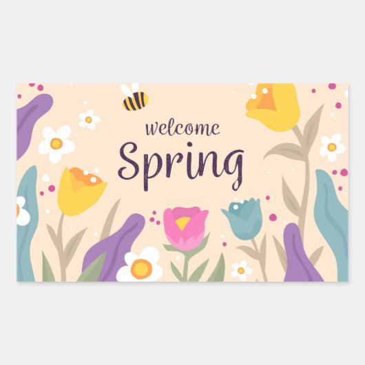 Sticker Rectangulaire Bienvenue Floral Spring (Devant)