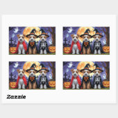 Sticker Rectangulaire Biewer Terrier Chiens Citrouille Halloween Funny (Feuille)