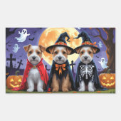 Sticker Rectangulaire Biewer Terrier Chiens Citrouille Halloween Funny (Devant)