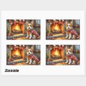 Sticker Rectangulaire Biewer Terrier Fireplace with Christmas Lights (Feuille)