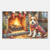 Sticker Rectangulaire Biewer Terrier Fireplace with Christmas Lights (Devant)