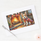 Sticker Rectangulaire Biewer Terrier Fireplace with Christmas Lights (Enveloppe)