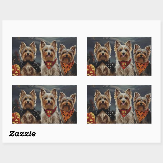 Sticker Rectangulaire Biewer Terrier Halloween Éffrayant (Feuille)