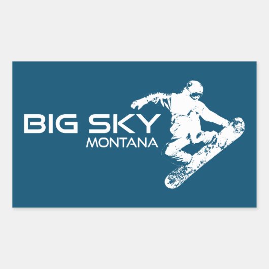Sticker Rectangulaire Big Sky Resort Montana Snowboardeur (Devant)