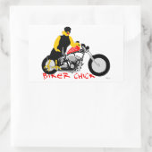 Sticker Rectangulaire BIKER CHICK assise sur sa moto (Sac)