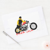 Sticker Rectangulaire BIKER CHICK assise sur sa moto (Enveloppe)