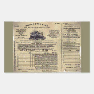 Sticker Rectangulaire Billet pour RMS Titanic 1912