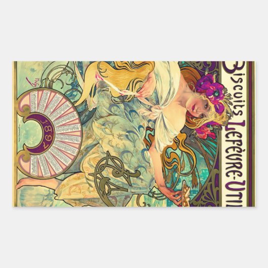 Sticker Rectangulaire Biscuits Lefevre-Utile par Alphonse Mucha (1896) (Devant)