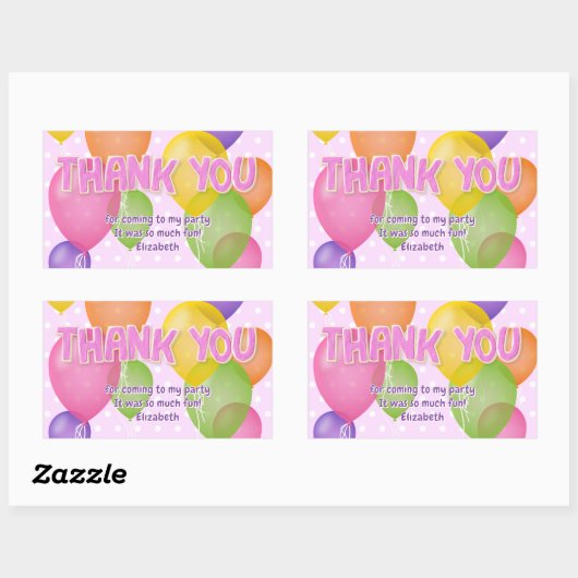 Sticker Rectangulaire biscuits rose ballons anniversaire merci (Feuille)