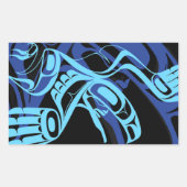 Sticker Rectangulaire Black Blue Haida Eagle Thunder Bird Art autochtone (Devant)