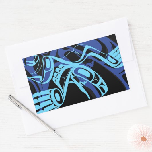 Sticker Rectangulaire Black Blue Haida Eagle Thunder Bird Art autochtone (Enveloppe)