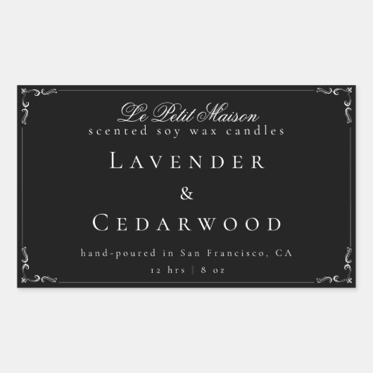 Sticker Rectangulaire Black Elegant Script Candle Emballage produit (Devant)