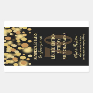 Sticker Rectangulaire Black Gold Champagne Bubbles Anniversaire Étiquet