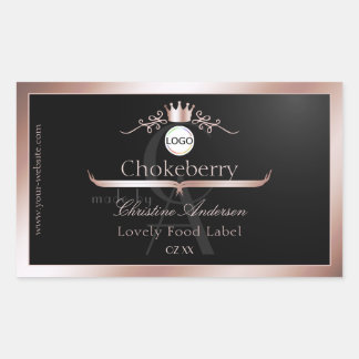Sticker Rectangulaire Black Product Label Rose Gold Frame Logo Monogram