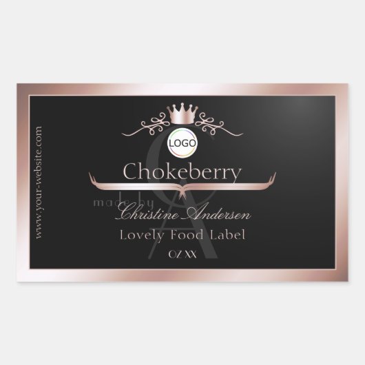 Sticker Rectangulaire Black Product Label Rose Gold Frame Logo Monogram (Devant)