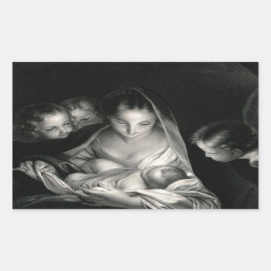 Sticker Rectangulaire Blanc de noir d'anges de Vierge Marie de Jésus de