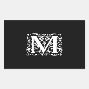 Sticker Rectangulaire Blanc élégant de la lettre M sur le monogramme