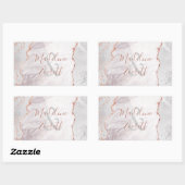 Sticker Rectangulaire Blanc et Rose Or Agate Marbre Monogramme Mariage (Feuille)