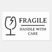 Sticker Rectangulaire Blanc Poignée Fragile avec soin Professionnel (Devant)