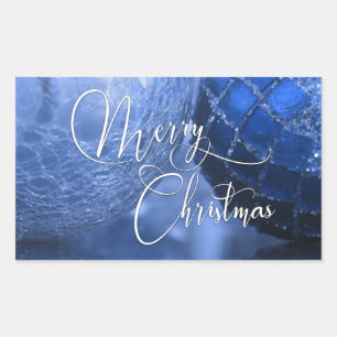 Sticker Rectangulaire Bleu, argent et salutation blanche de Joyeux Noël