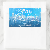 Sticker Rectangulaire Bleu Blanc Neige Paisible Forêt Joyeux Noël (Sac)