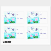 Sticker Rectangulaire Bleu Chic Dragonfly rose Nénuphar Pond (Feuille)