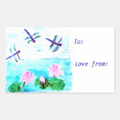 Sticker Rectangulaire Bleu Chic Dragonfly rose Nénuphar Pond (Devant)