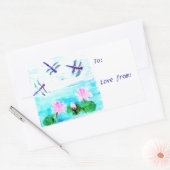 Sticker Rectangulaire Bleu Chic Dragonfly rose Nénuphar Pond (Enveloppe)