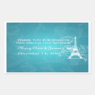 Sticker Rectangulaire Bleu de Paris romantique de mariage d'étiquette