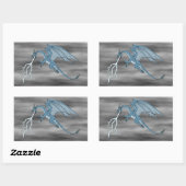 Sticker Rectangulaire Bleu Dragon cracher la foudre (Feuille)