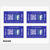 Sticker Rectangulaire Bleu foncé nom commercial qr code Facebook (Feuille)