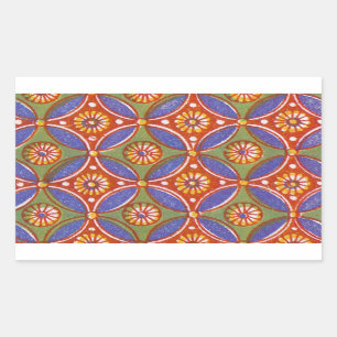 Sticker Rectangulaire Bleu rouge Rustique coloré Cercle Egypte Motif d'a