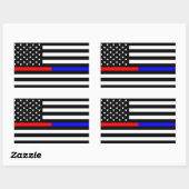 Sticker Rectangulaire bleu thin line polirefighter (Feuille)